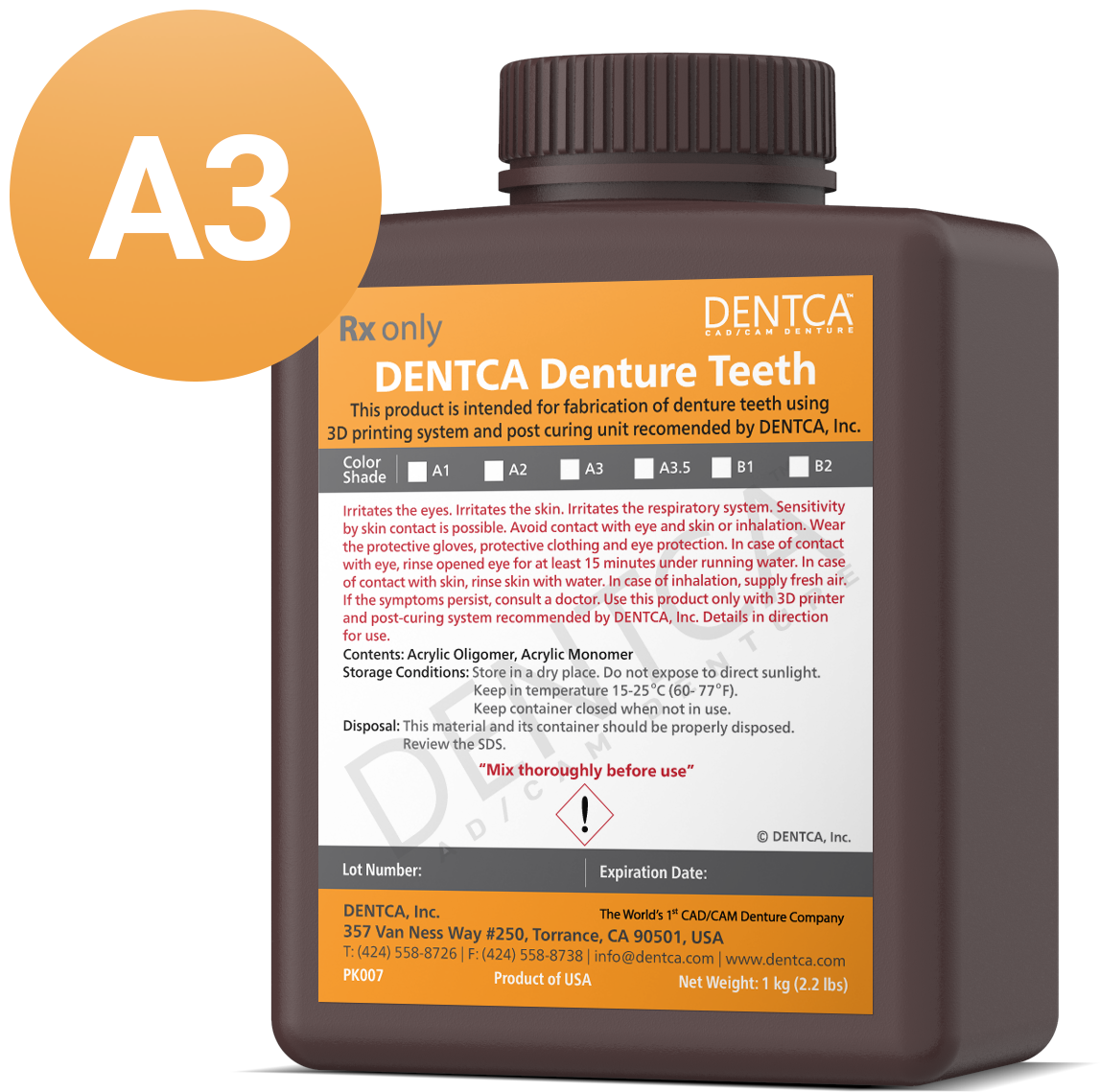 -Dentca Denture Teeth Resin A3 1 Liter product image