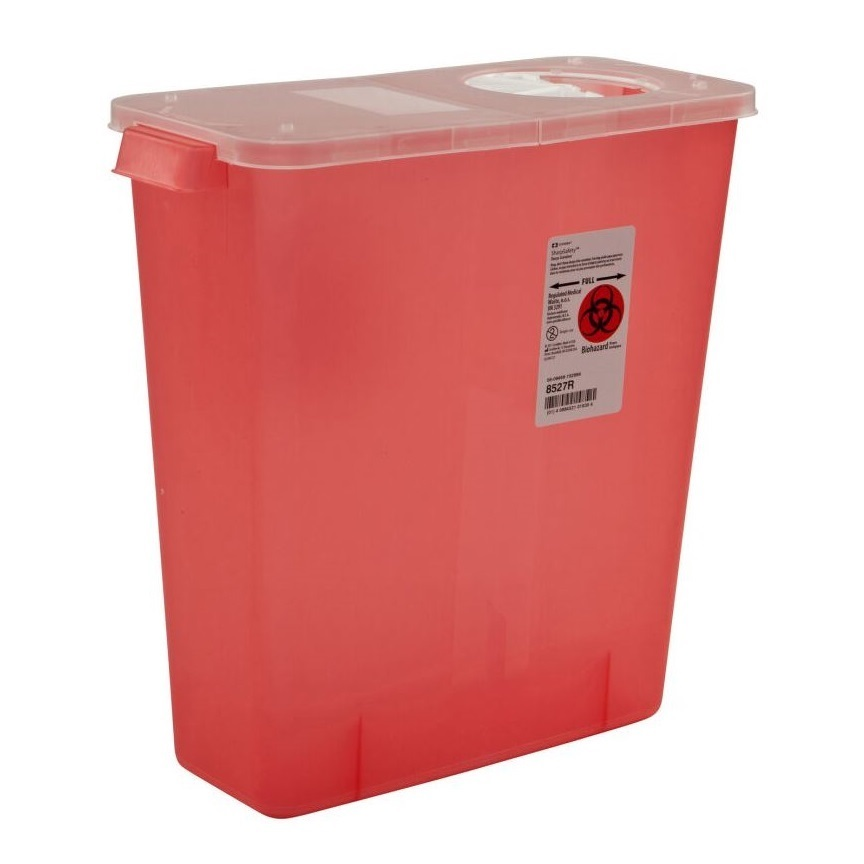 Sharps 3gal Red w/Hinged Rotor Lid 13.75x6x13.75 - Sharps 3gal Red w/Hinged Rotor Lid 13.75x6x13.75 - Image 1
