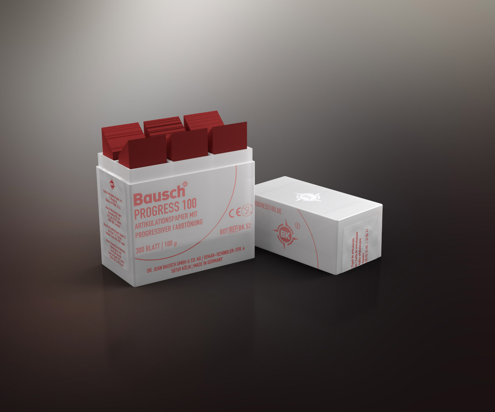 Progress 100 Articulating Paper Strips, with Plastic Dispenser, 100 microns, Red, 300/Pk, BK52 image