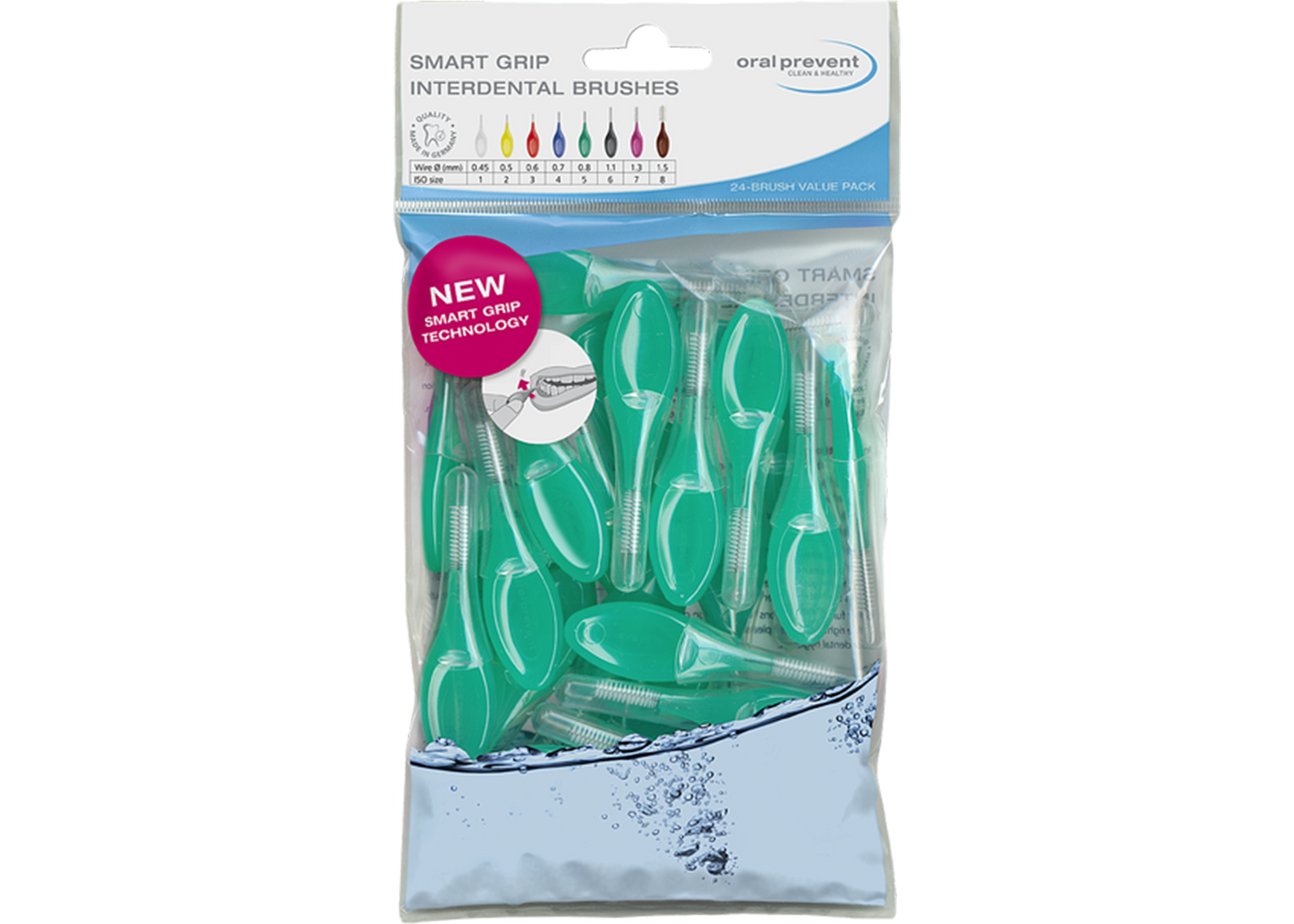Oral Prevent Smart Grip Interdental Brush 0.8mm Green ISO Size 5 Bag of 24 - Oral Prevent Smart Grip Interdental Brush 0.8mm Green ISO Size 5 Bag of 24 - Image 1