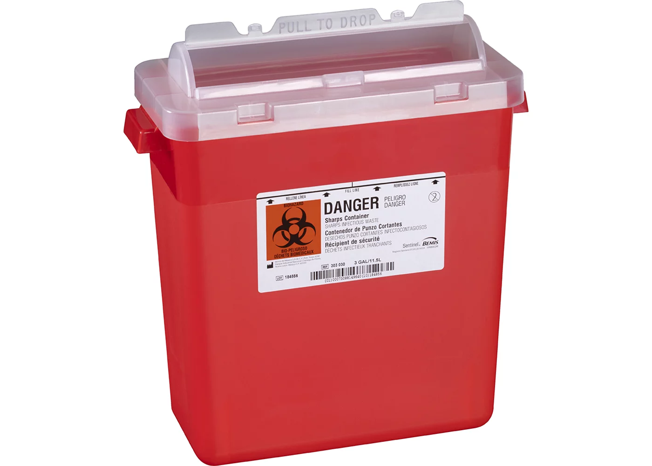 Sentinel Sharps Container 3gal Translucent Red 13-7/8x6-7/8x13-1/2" Plstc 12/Ca thumbnail 3