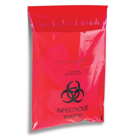 Biohazard Waste Bags, Stick-On, 9" x 10", Red, 200/Pk, PS850 thumbnail 5