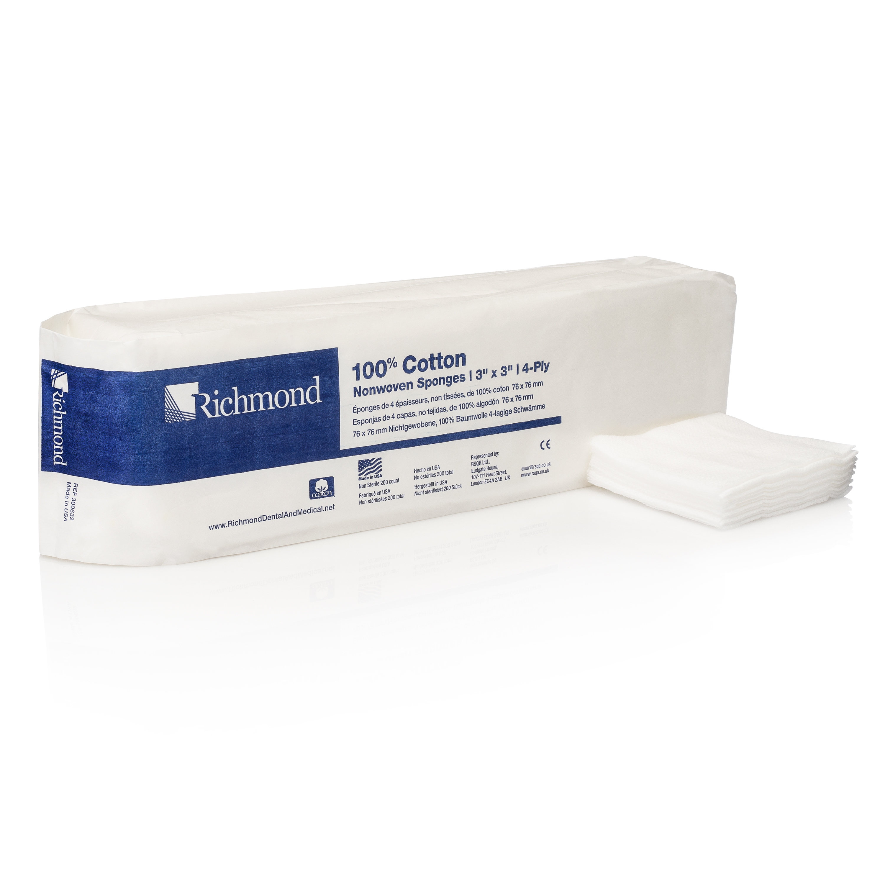 100% Cotton Non-Woven Sponge 3" x 3" Non-Sterile Case of 4000 thumbnail 2