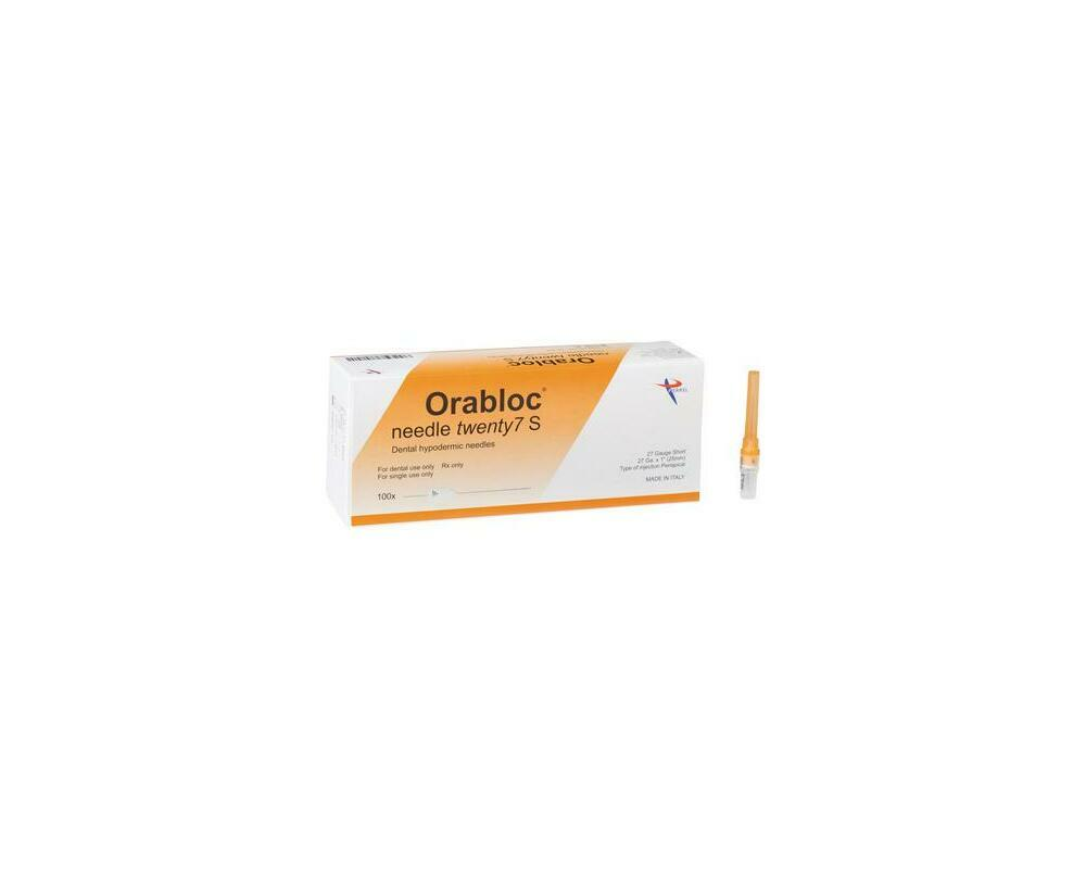 Orabloc Needles 27G S x 1" Plastic Hub Box of 100 - Orabloc Needles 27G S x 1" Plastic Hub Box of 100 - Image 1