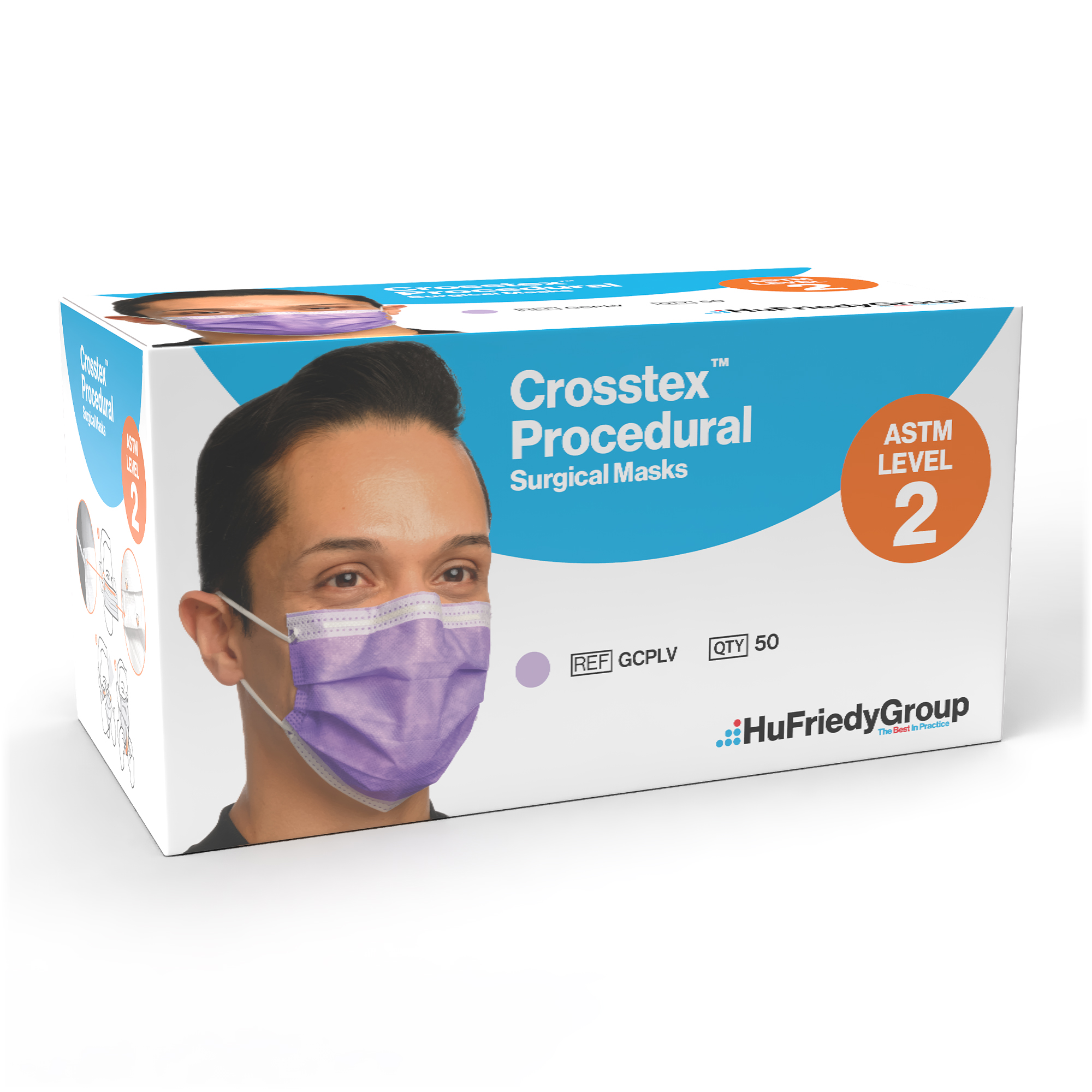 Procedural Earloop Face Masks, ASTM Level 2, Lavender, 50/Pk, GCPLV thumbnail 12