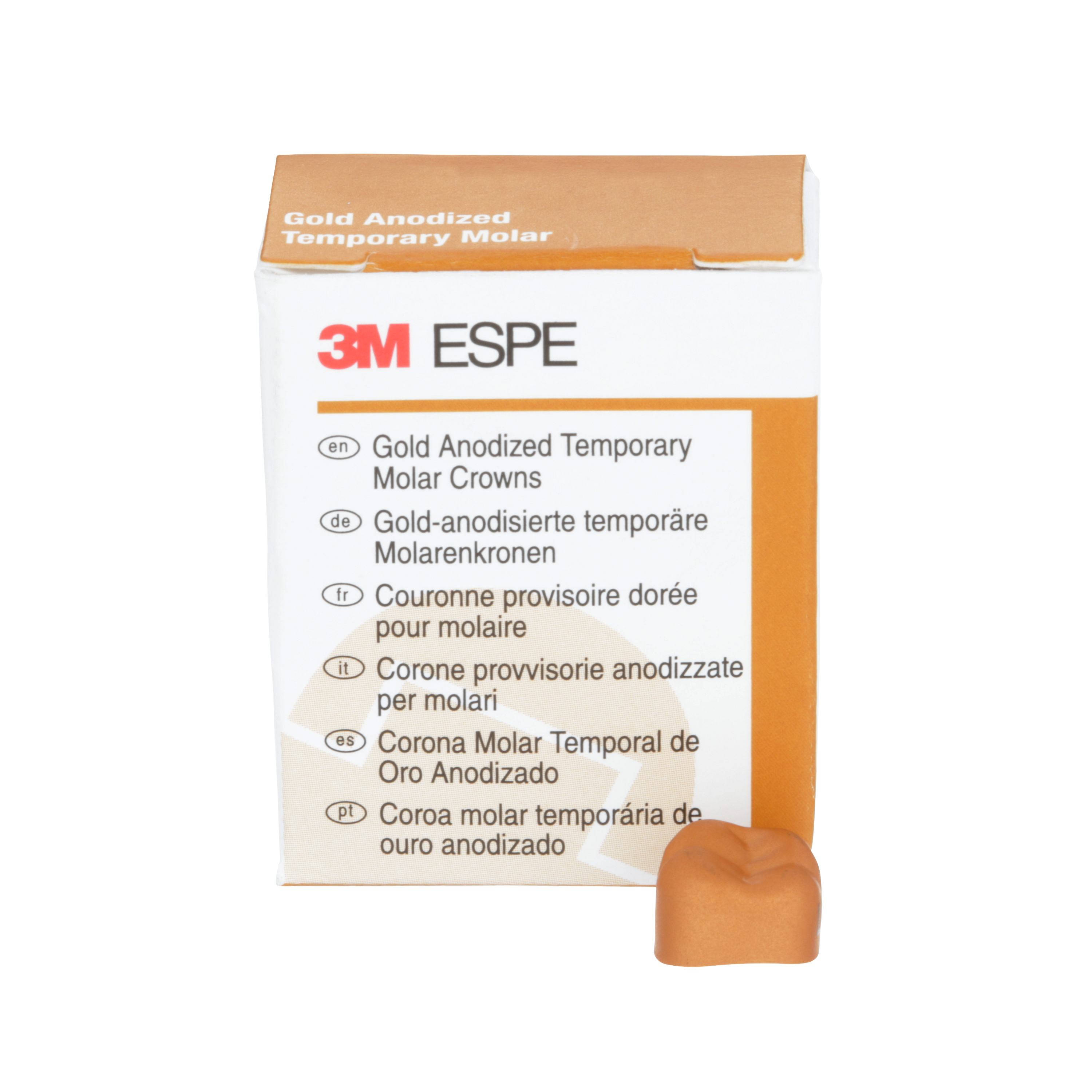 Gold Anodized Preformed Aluminum Temporary Crowns, Adult, Second Molar, Lower Right, # 4, 5/Pk image