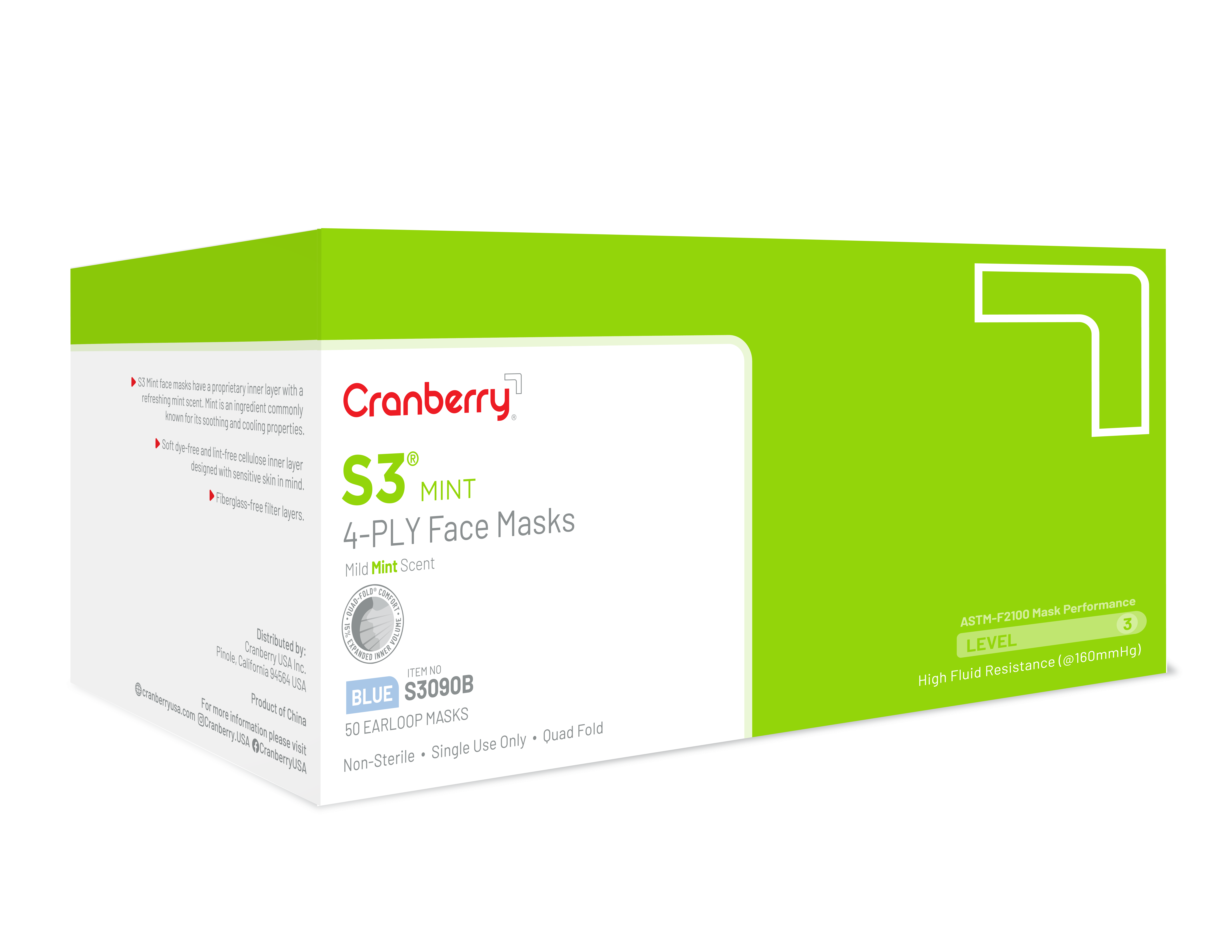 Cranberry S3 Mint Face Mask ASTM Level 3 Blue Adult 50/Bx thumbnail 11