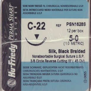 #5-0 Black Silk Suture 18" C-22 Needle 16.2mm Box of 12 thumbnail 9