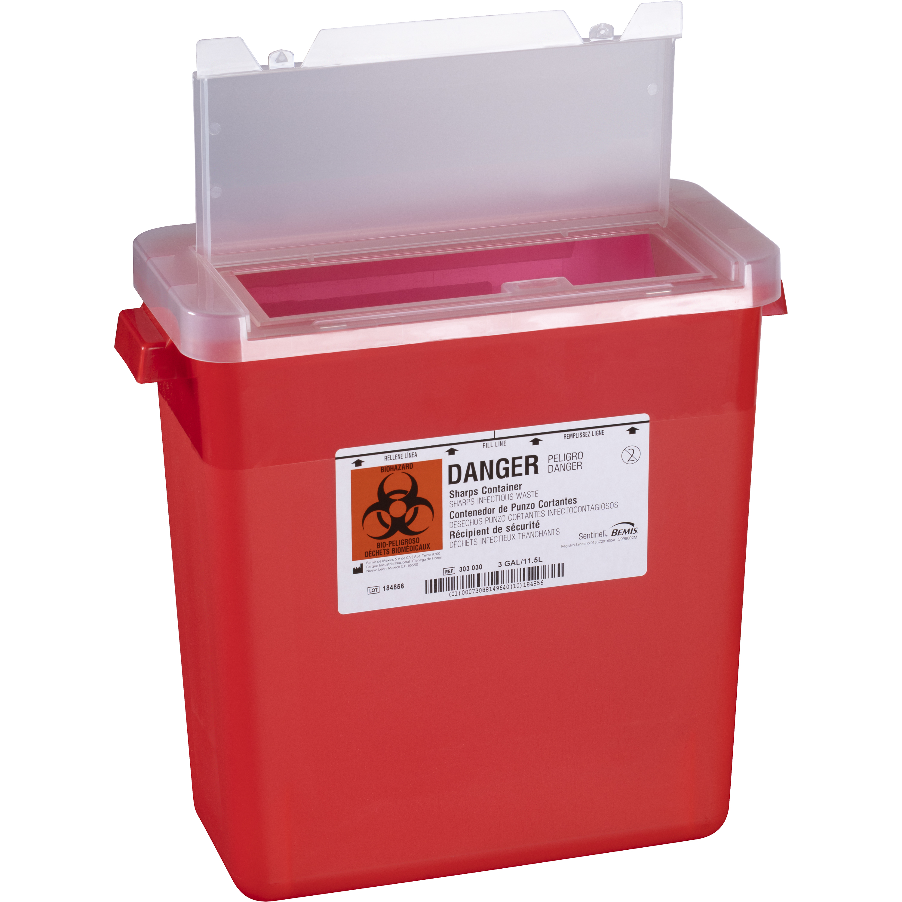Sentinel Sharps Container 3gal Translucent Red 13-7/8x6-7/8x13-1/2" Plstc 12/Ca thumbnail 4