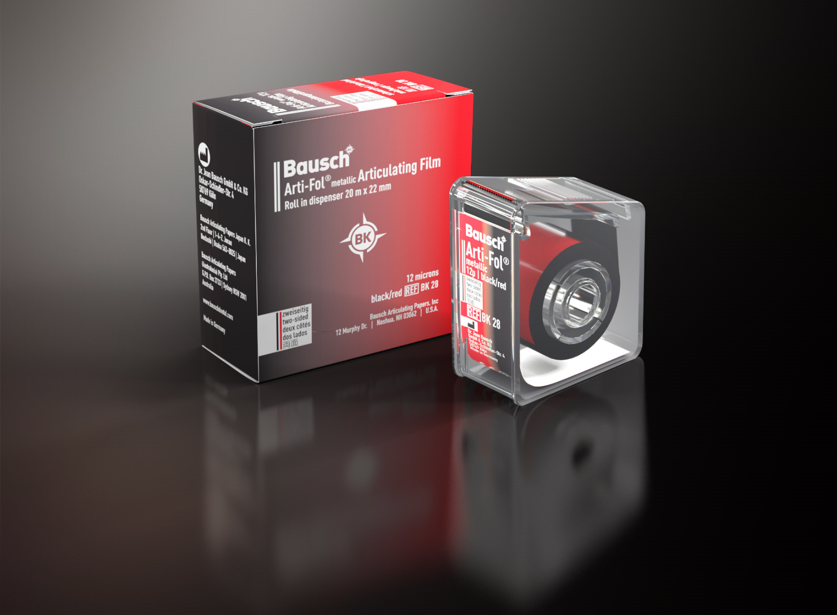 Arti-Fol II Metallic Two-Sided Articulating Film, 12 microns, 22 mm x 20 m, Black/Red, 1 Roll/Pk, BK28 thumbnail 12