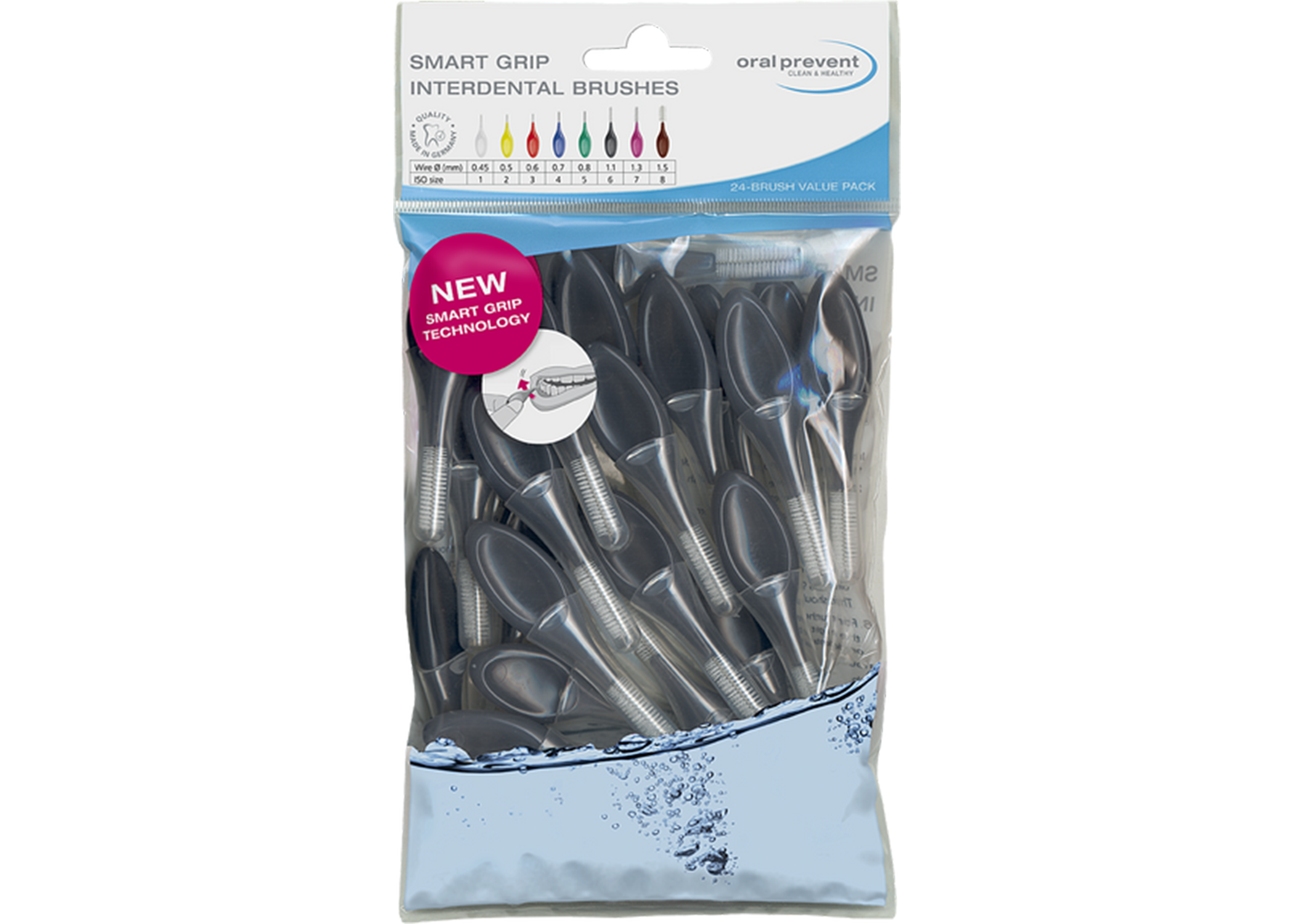 Oral Prevent Smart Grip Interdental Brush Biobased-Plastic Sugarcane 1.1mm Black ISO Size 6 Bag of 24 - Oral Prevent Smart Grip Interdental Brush Biobased-Plastic Sugarcane 1.1mm Black ISO Size 6 Bag of 24 - Image 1