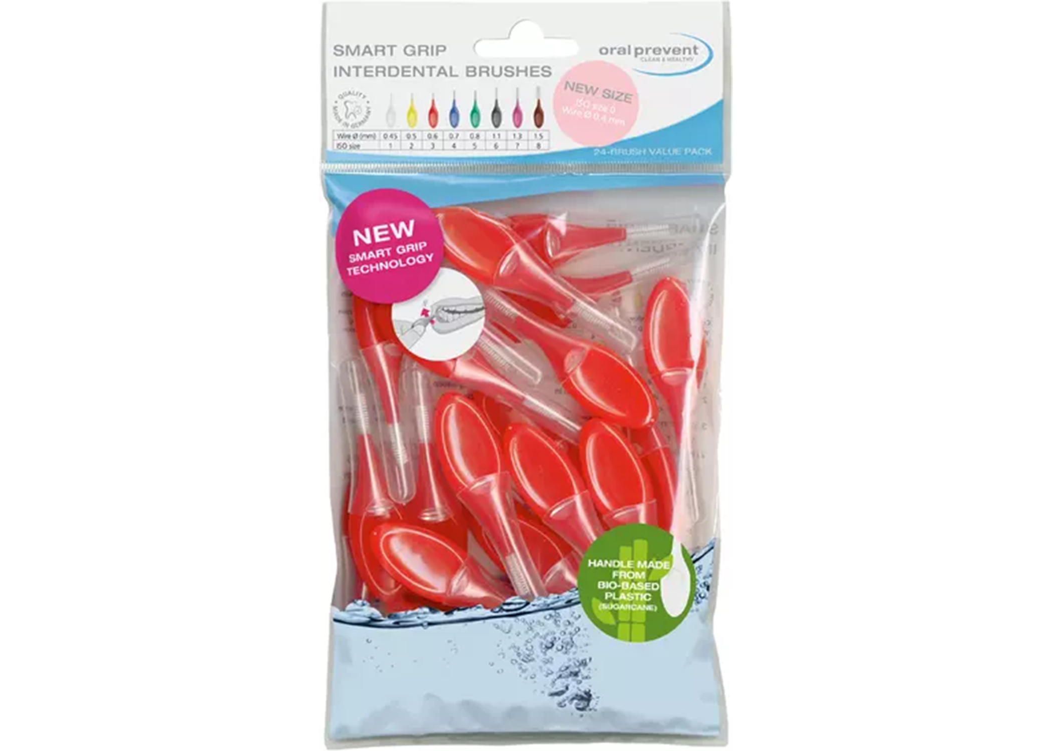 Oral Prevent Smart Grip Interdental Brush Biobased-Plastic Sugarcane 0.6mm Red ISO Size 3 Bag of 24 - Oral Prevent Smart Grip Interdental Brush Biobased-Plastic Sugarcane 0.6mm Red ISO Size 3 Bag of 24 - Image 1