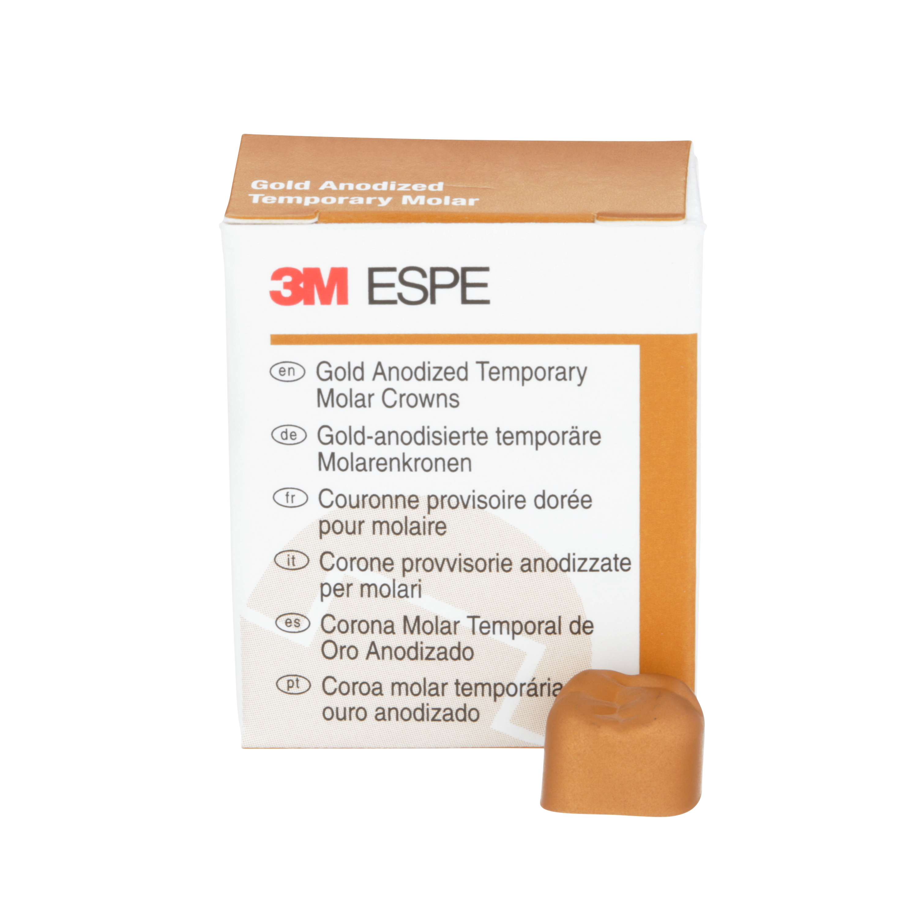 Gold Anodized Preformed Aluminum Temporary Crowns, Adult, First Molar, Lower Right, # 3, 5/Pk image