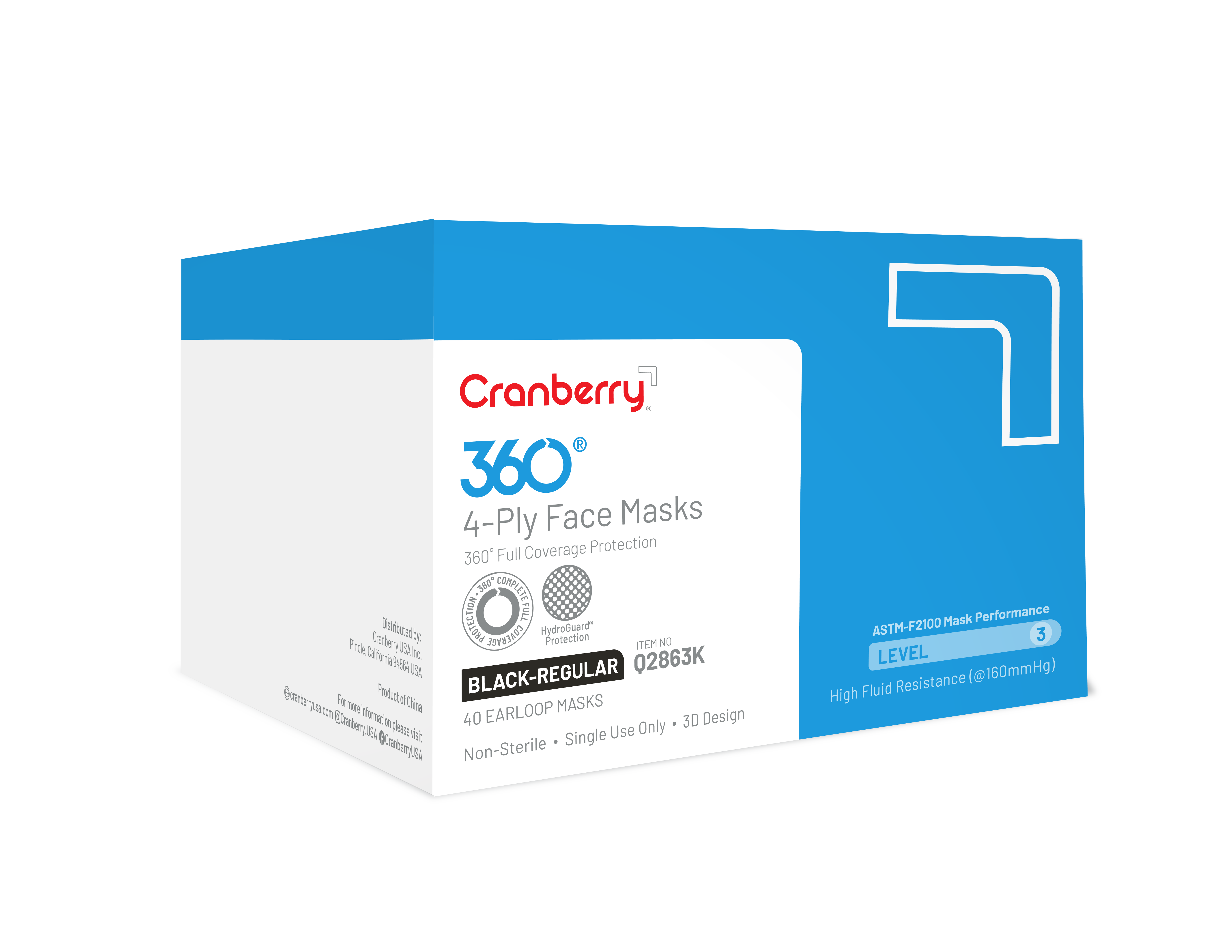 Cranberry 360 Level 3 Face Mask Face Mask ASTM Level 3 Black Adult 40/Bx thumbnail 10