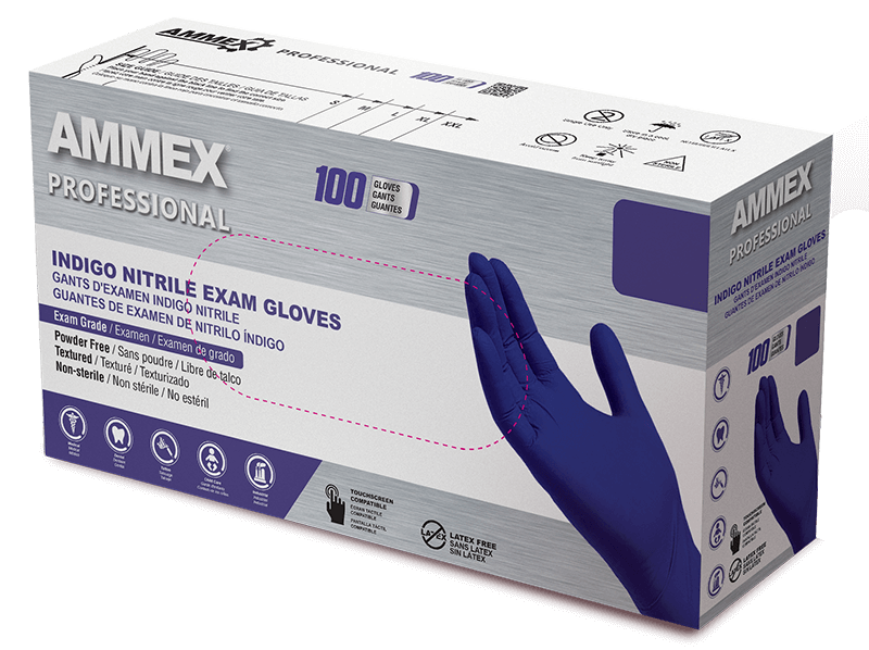 Ammex Nitrile Exam Gloves Small Indigo Non-Sterile thumbnail 7
