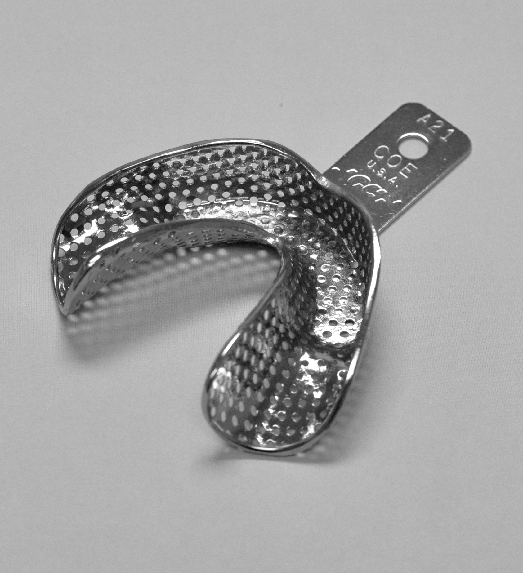 Coe Nickel-Plated Metal Perforated Depressed Anterior Denture Impression Trays, # A21, Lower, 1/Pk, 268211 thumbnail 9