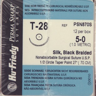 #5-0 Black Silk Suture 27" T-28 Needle 17.5mm Box of 12 thumbnail 5