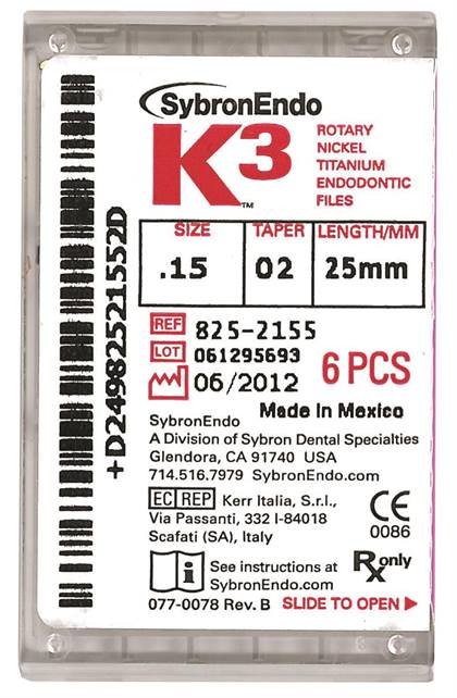 K3 Rotary File 25 mm Size 25-40 Nickel Titanium 0.06 6/Pk thumbnail 13