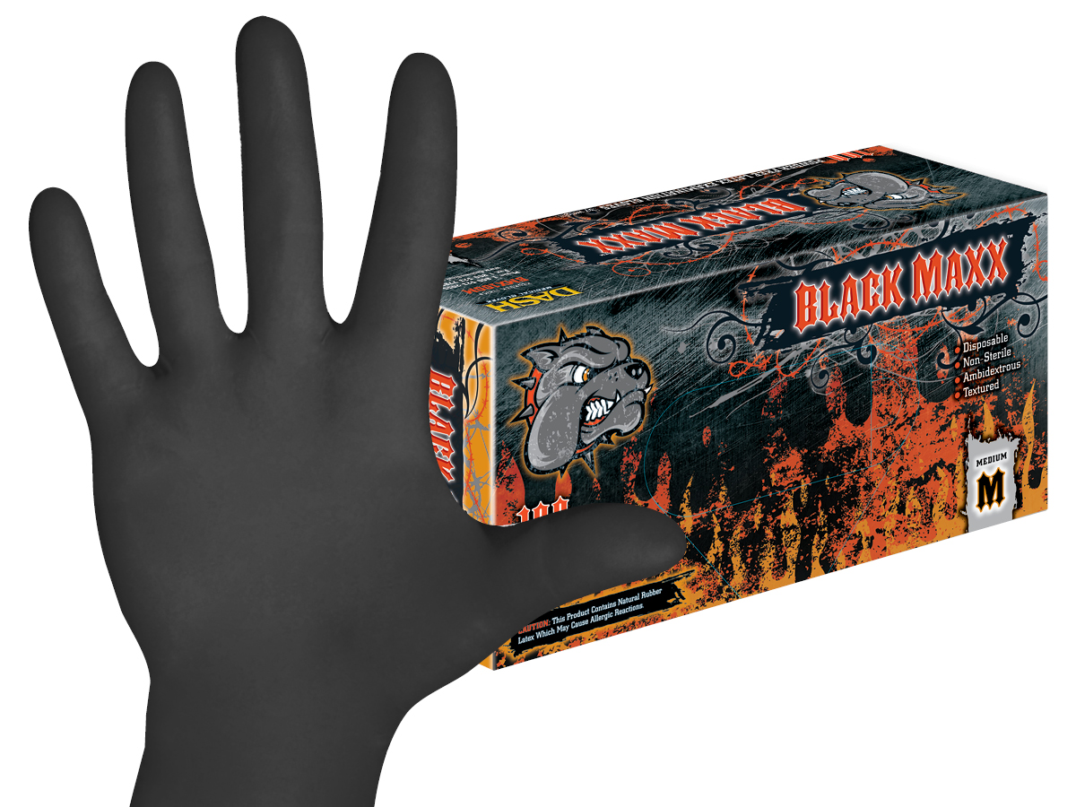 Black Maxx Latex Exam Gloves X-Small Black Non-Sterile thumbnail 3