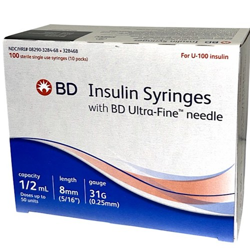 BD Syringe, 0.5mL Lo-Dose Insulin 31GAx5/16" (100) product image