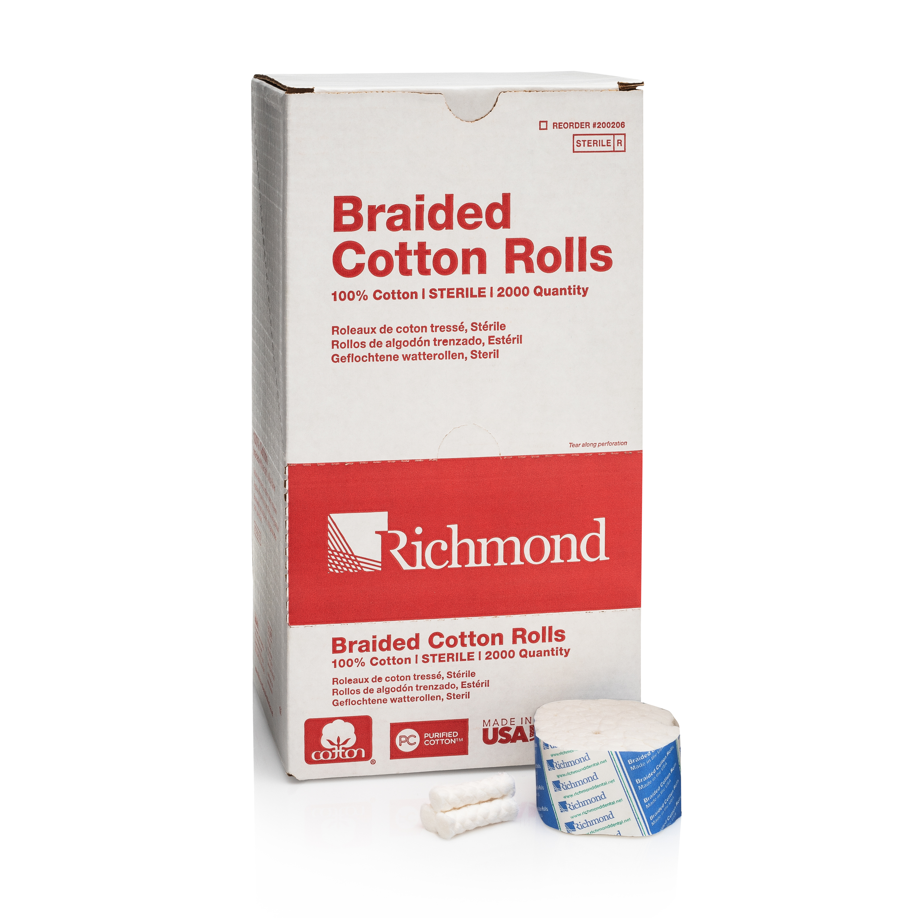 Braided Cotton Rolls, Sterile, Medium, 3/8" x 1 1/2", 2000/Pk, 200206 thumbnail 14