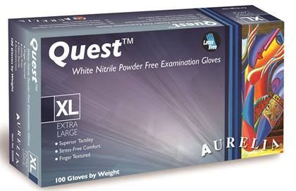 -Aurelia Quest MED White Nitrile PF Gloves (100) - -Aurelia Quest MED White Nitrile PF Gloves (100) - Image 1