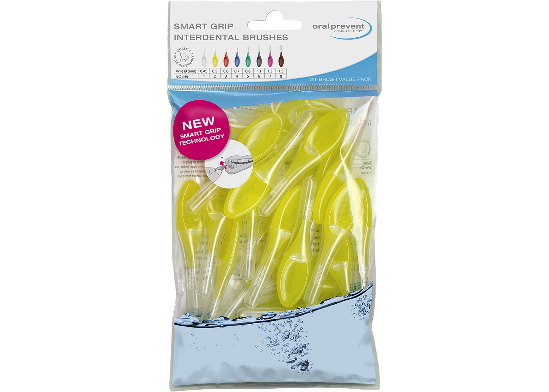 Oral Prevent Smart Grip Interdental Brush Biobased-Plastic Sugarcane 0.5mm Yellow ISO Size 2 Bag of 24 product image