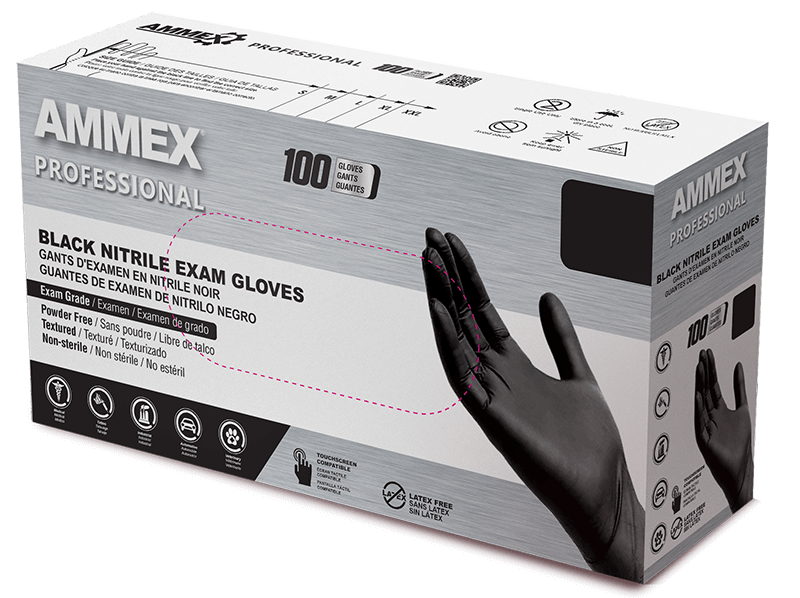 Ammex Nitrile Exam Gloves Medium Black Non-Sterile thumbnail 8