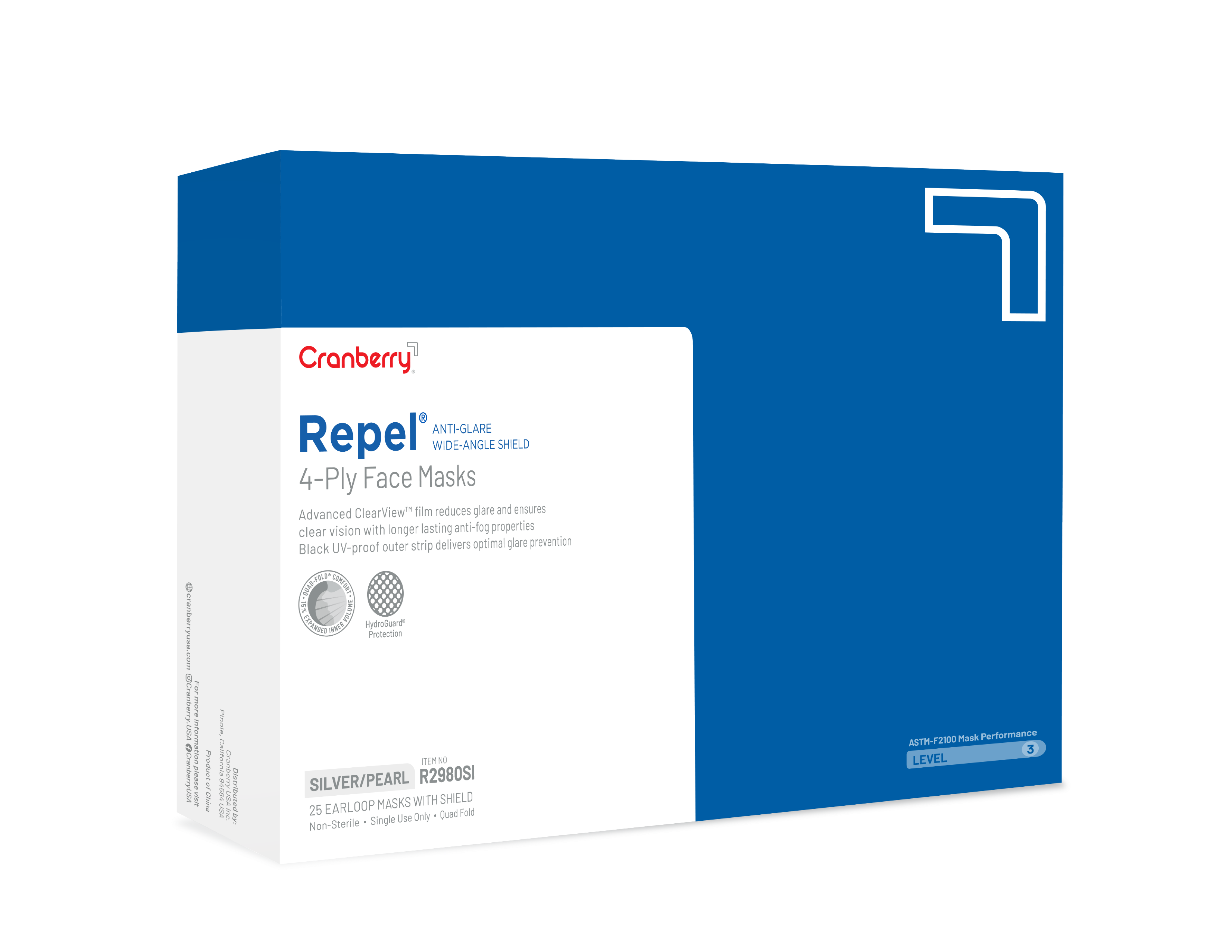 Repel 4-Ply Premium Face Mask, with Shield, Silver, 25/Pk, R2980SI thumbnail 13