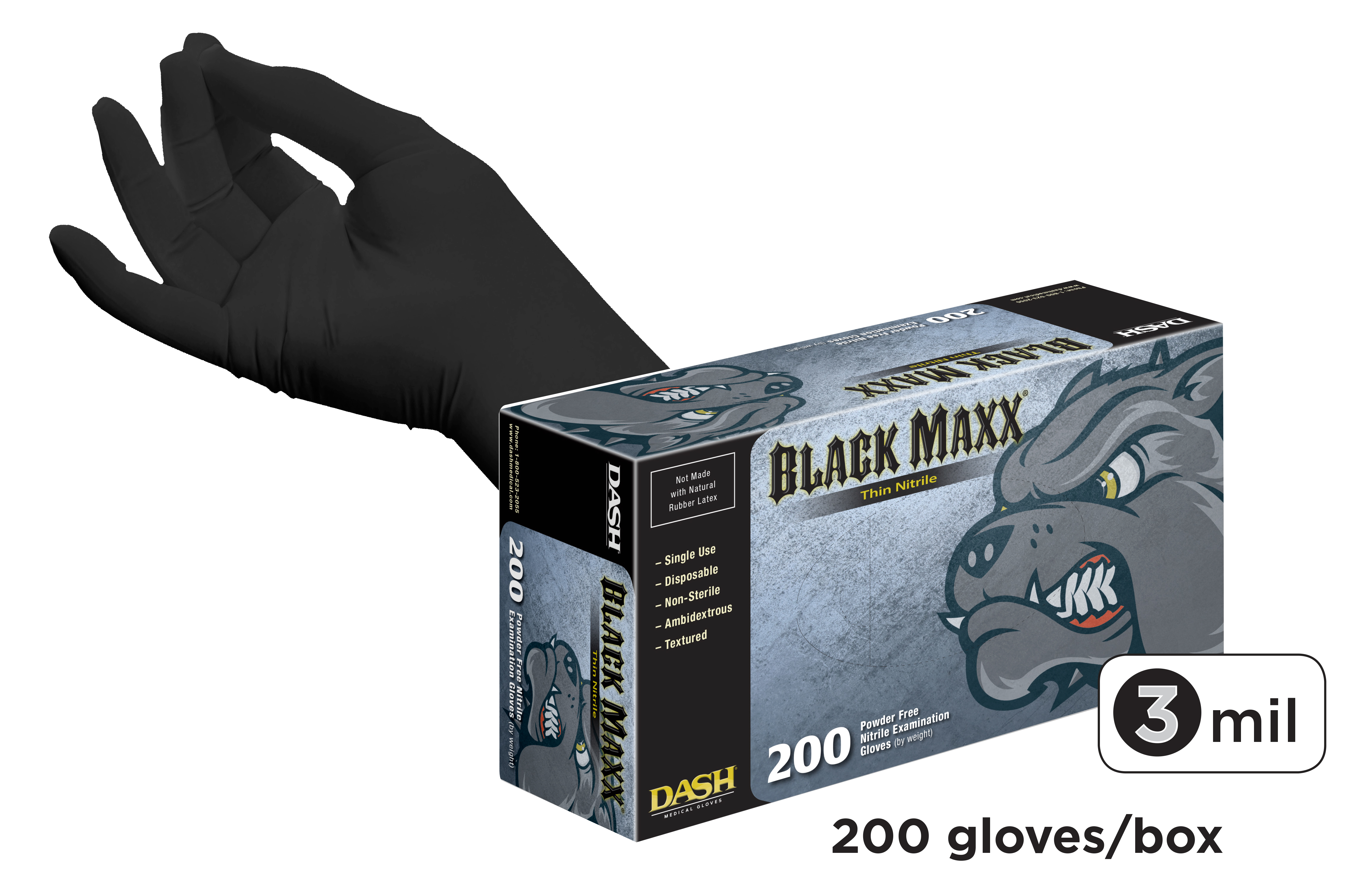 Black Maxx Nitrile Exam Gloves, Thin, Powder-Free, Extra-Large, 200/Box, BMNT200XL thumbnail 7