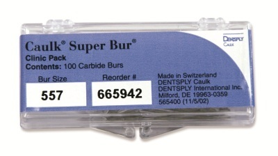 Caulk Super Carbide Burs, FG, Cross Cut Fissure, # 557, 100/Pk image