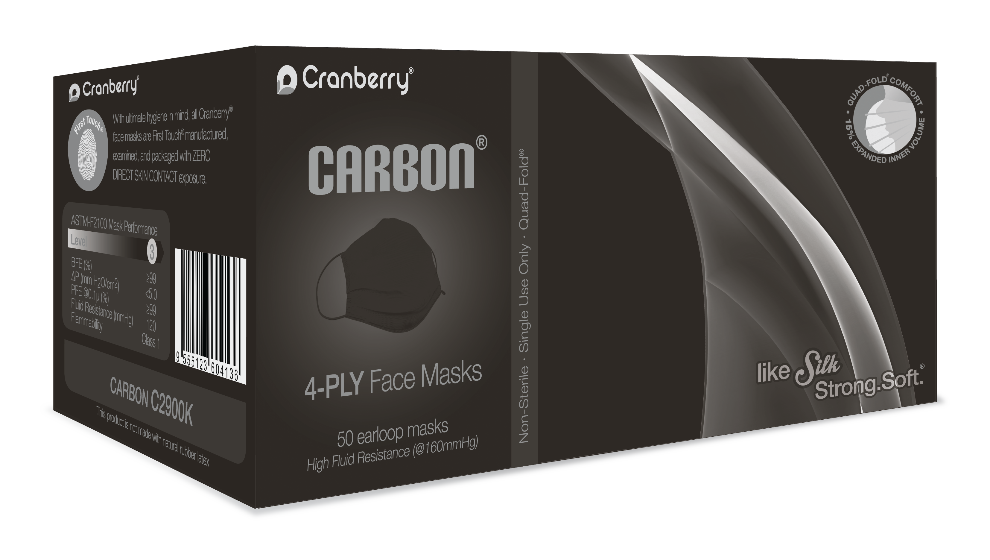 BeeSure Earloop Face Masks, ASTM Level 3, Black, 50/Pk, C2900K thumbnail 14