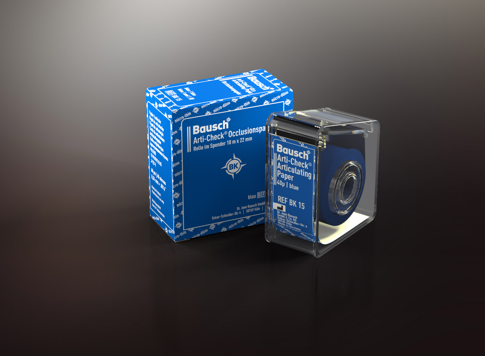 Arti-Check Articulating Paper Roll, with Dispenser, 22 mm x 10 m, 40 microns, Blue, 1/Pk, BK15 product image