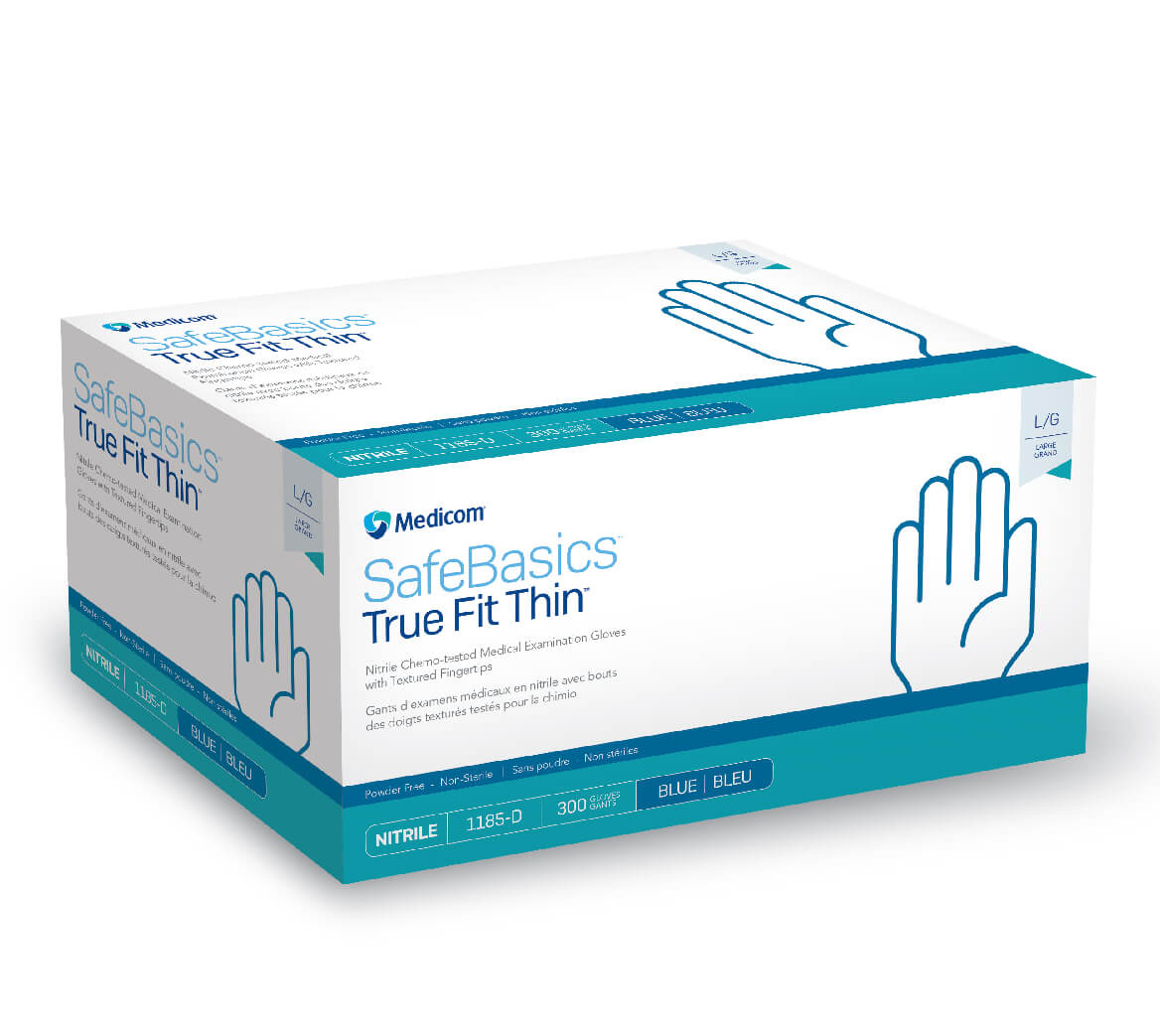 SafeBasics True Fit Thin Nitrile Exam Gloves Large Blue Non-Sterile 300/Bx thumbnail 5