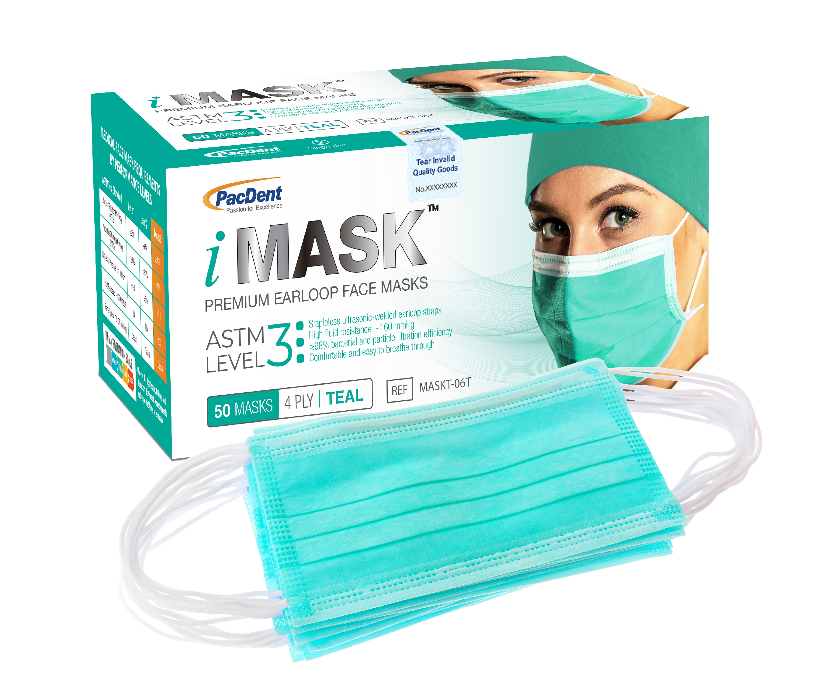 iMask Premium Procedure Mask ASTM Level 3 Teal Adult 50/Bx product image