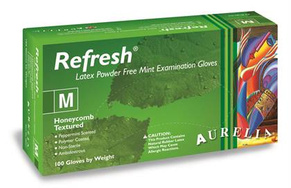 Aurelia Refresh Examination Latex Gloves, Honeycomb Textured, Powder-Free, Extra Large, Peppermint, 100/Box image