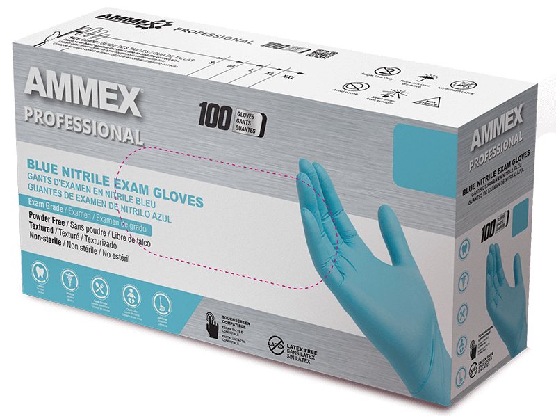 Ammex Nitrile Exam Gloves Large Blue Non-Sterile thumbnail 5