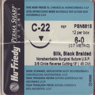 #6-0 Black Silk Suture 18" C-22 Needle 16.2mm Box of 12 thumbnail 7